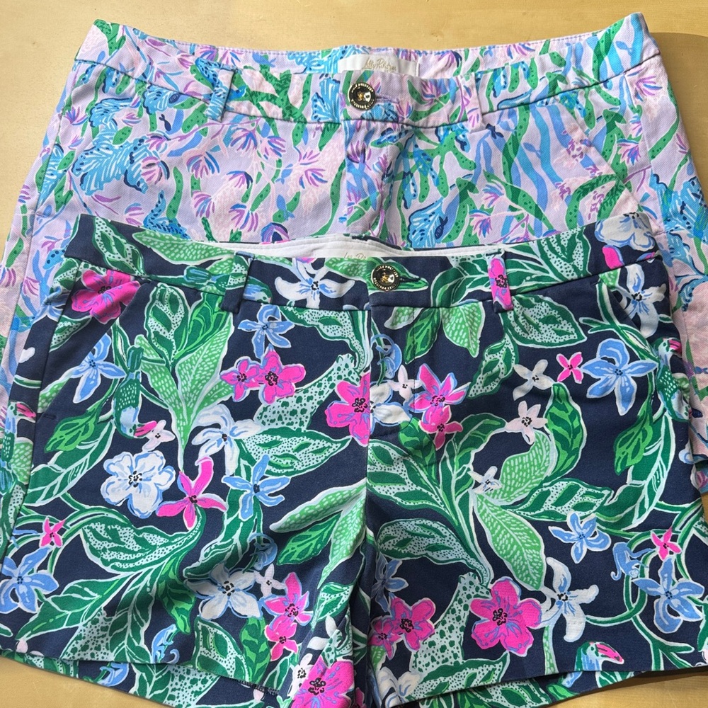 Lilly Pulitzer Floral Women's Shorts Set of 2 - Pink, Blue, Green